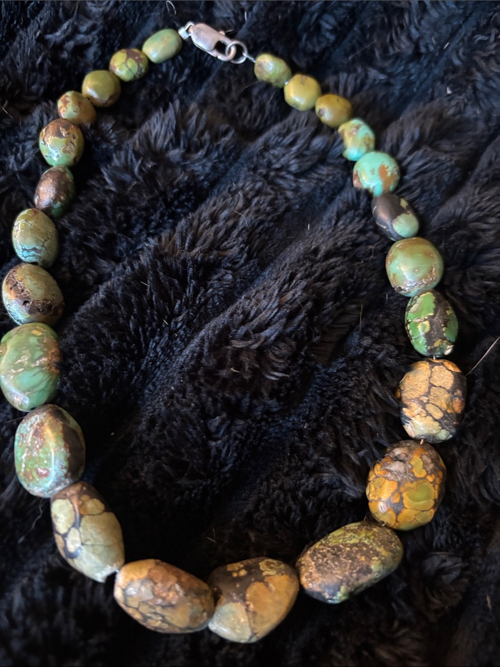 NATURAL TURQUOISE Beaded Natural Stone sterling silver Necklace